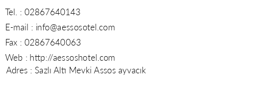 Aessos Hotel telefon numaralar, faks, e-mail, posta adresi ve iletiim bilgileri